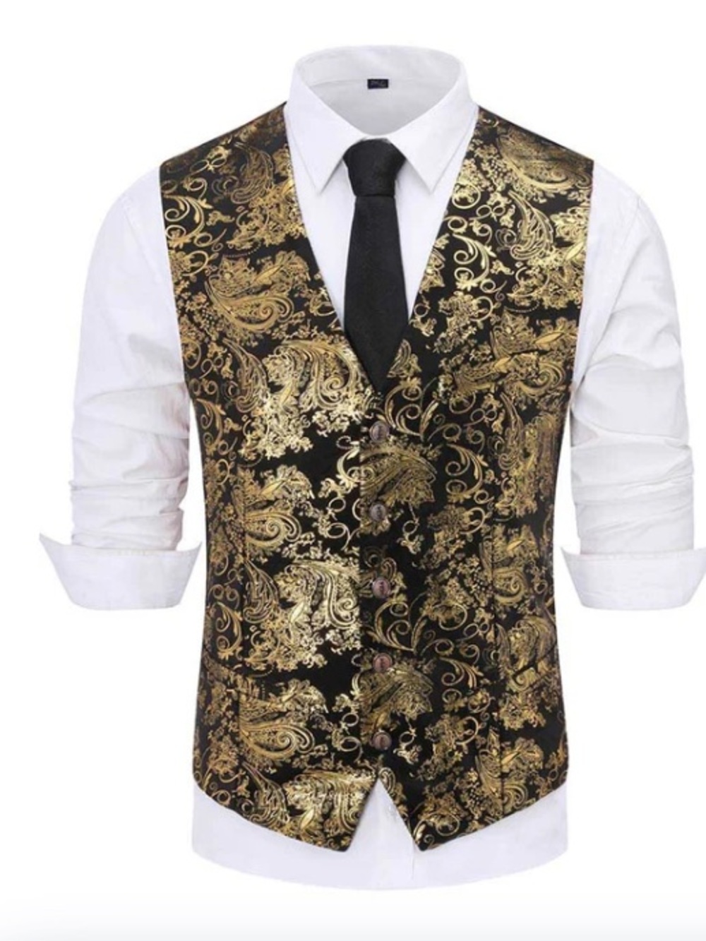 🔥NWT men’s CLOUDSTYLE single breasted black velvet/gold pattern vest